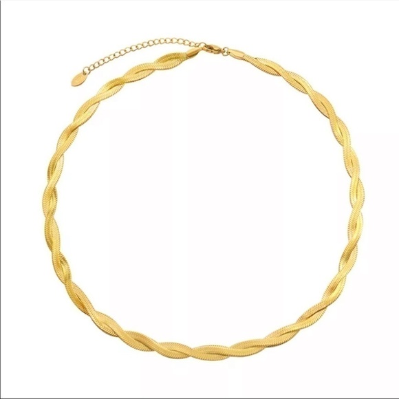 𝅺New Tri-Color Gold Double Twist Snake Herringbone Necklace - Picture 8 of 15